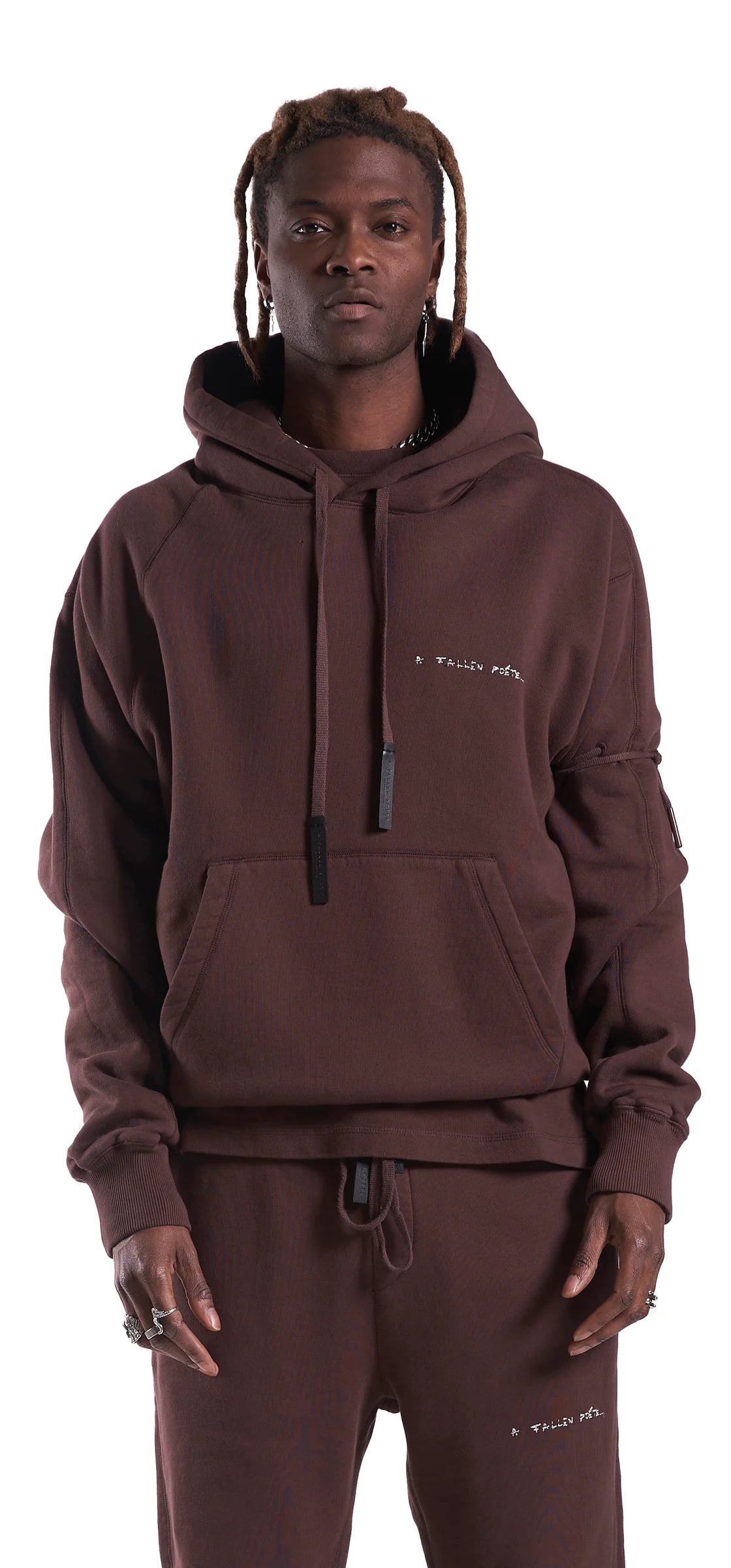 AFP HAND EMBROIDERED CHEST EARTH HOODIE BROWN